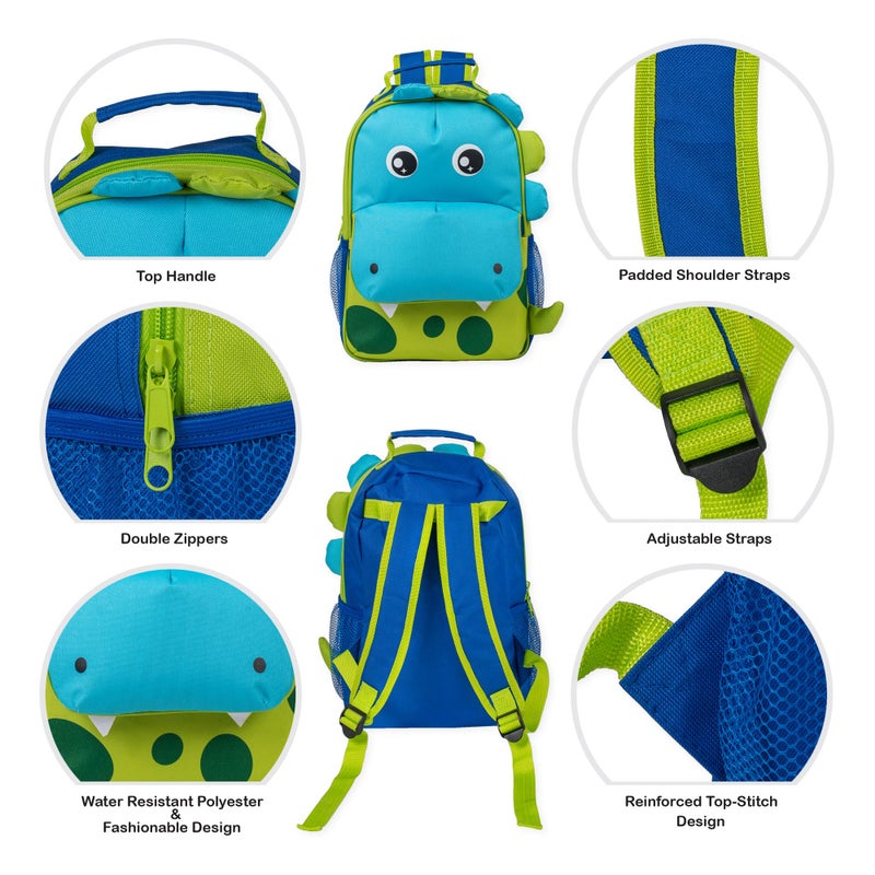 Class Collections Green Spotted Dinosaur Dimensional Animal Shape Water Resistant Preschool Backpack - Image 3